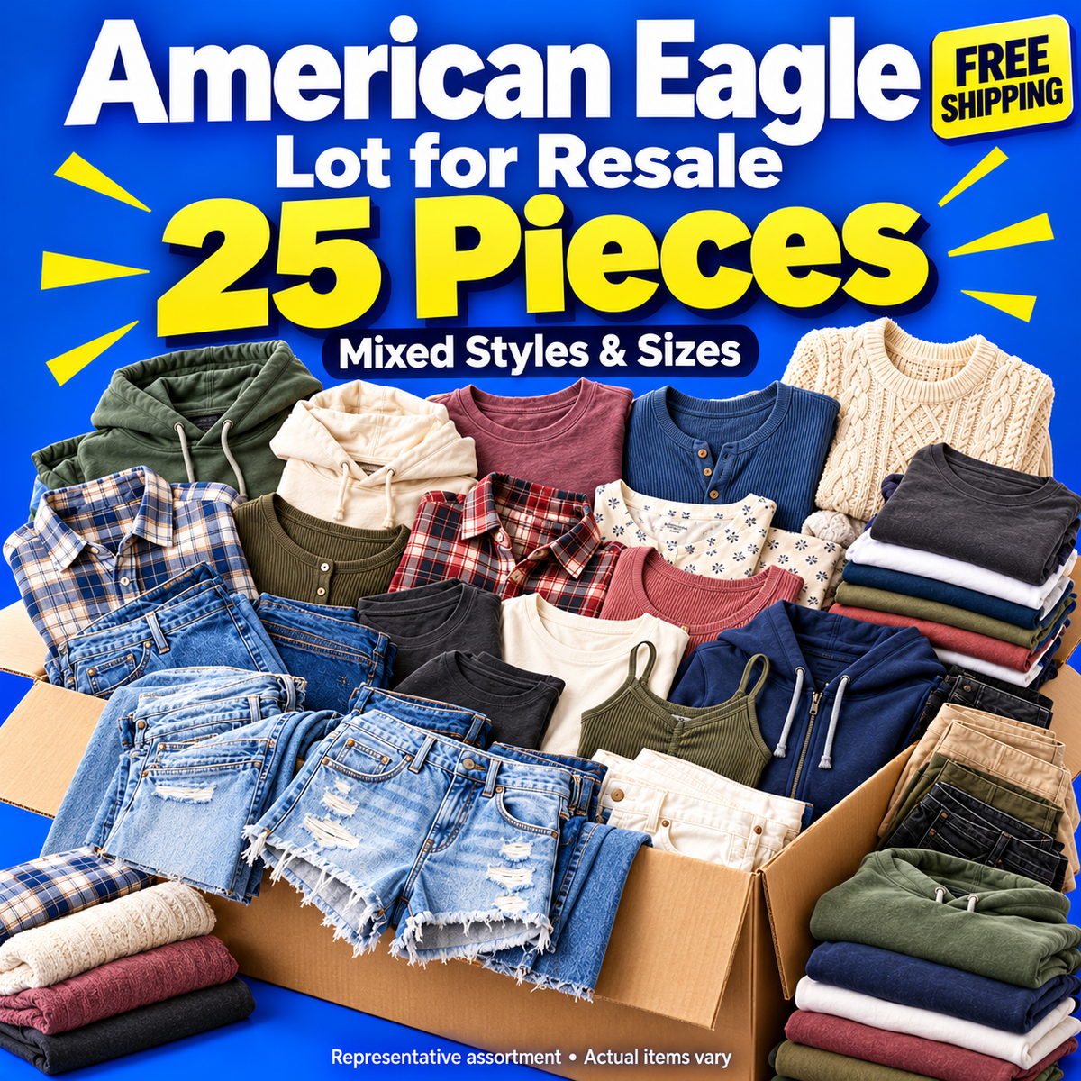American Eagle Lot for Resale Assortment - 25 Pieces Mixed Styles & Sizes