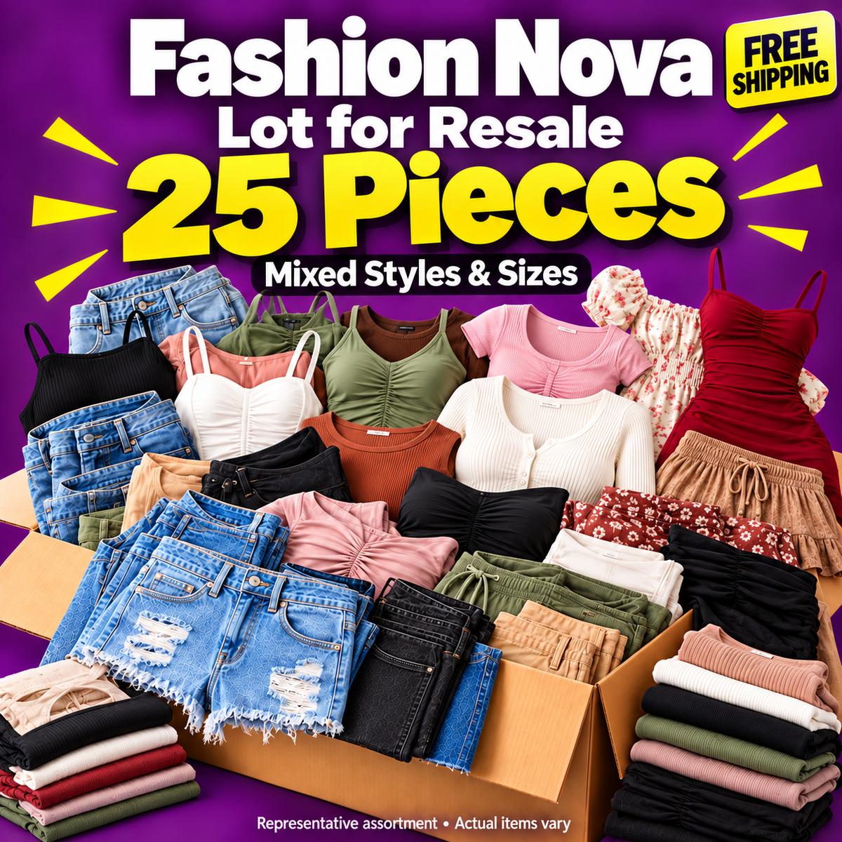 Fashion Nova Lot for Resale Assortment - 25 Pieces Mixed Styles & Sizes