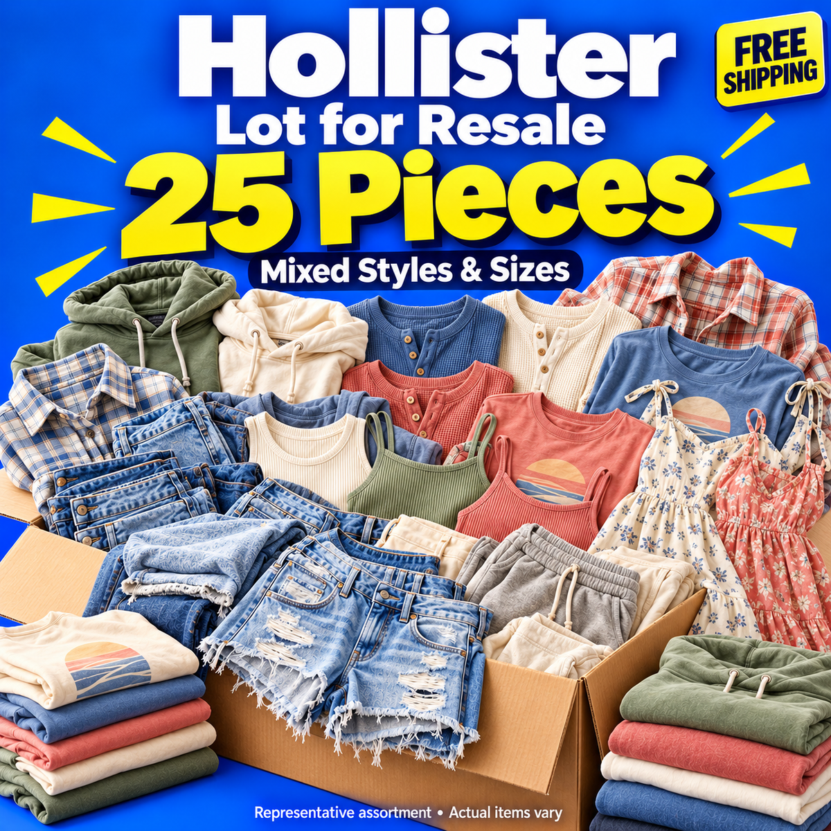 Hollister Lot for Resale Assortment - 25 Pieces Mixed Styles & Sizes